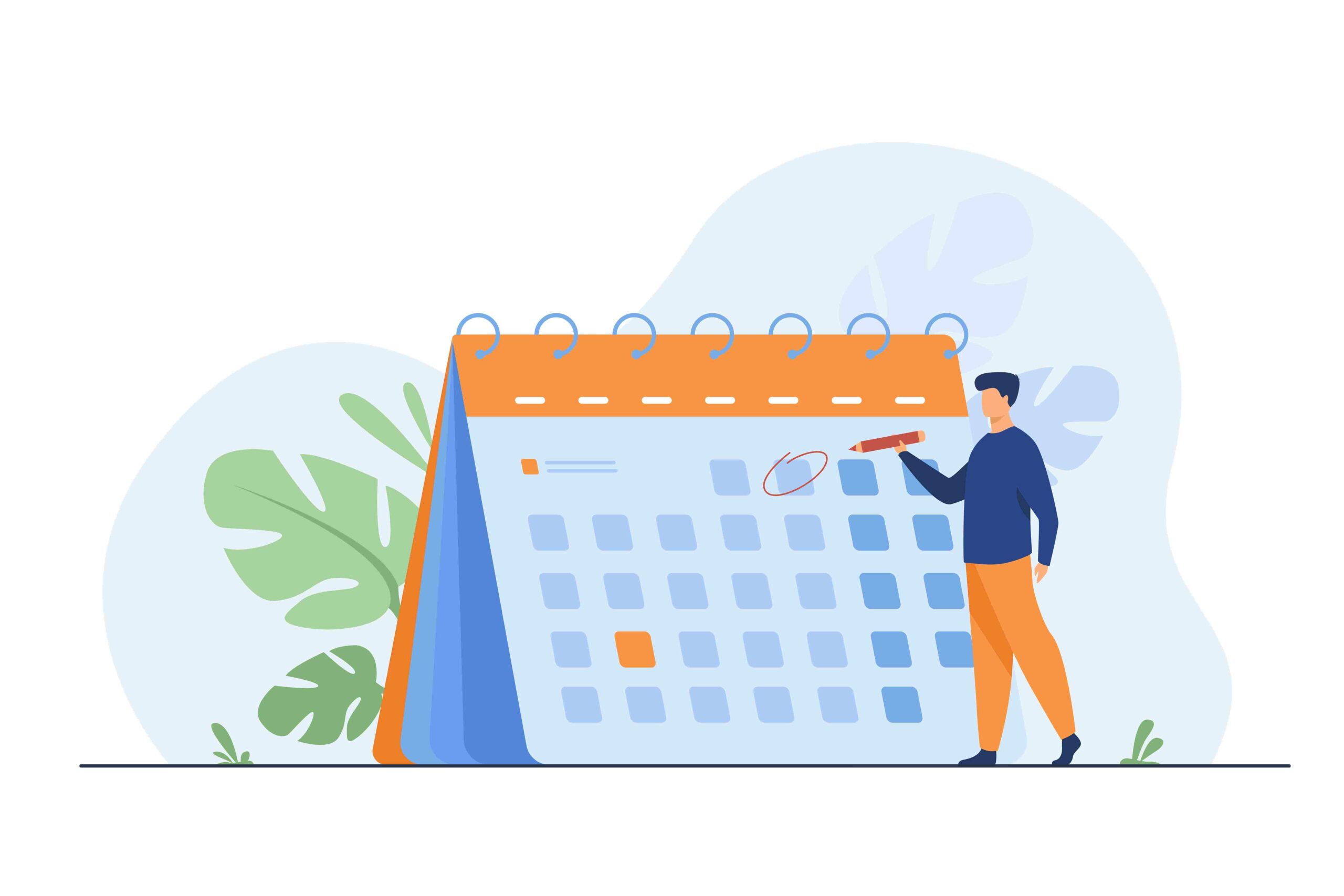Illustration d'un homme prenant rendez-vous sur un calendrier.