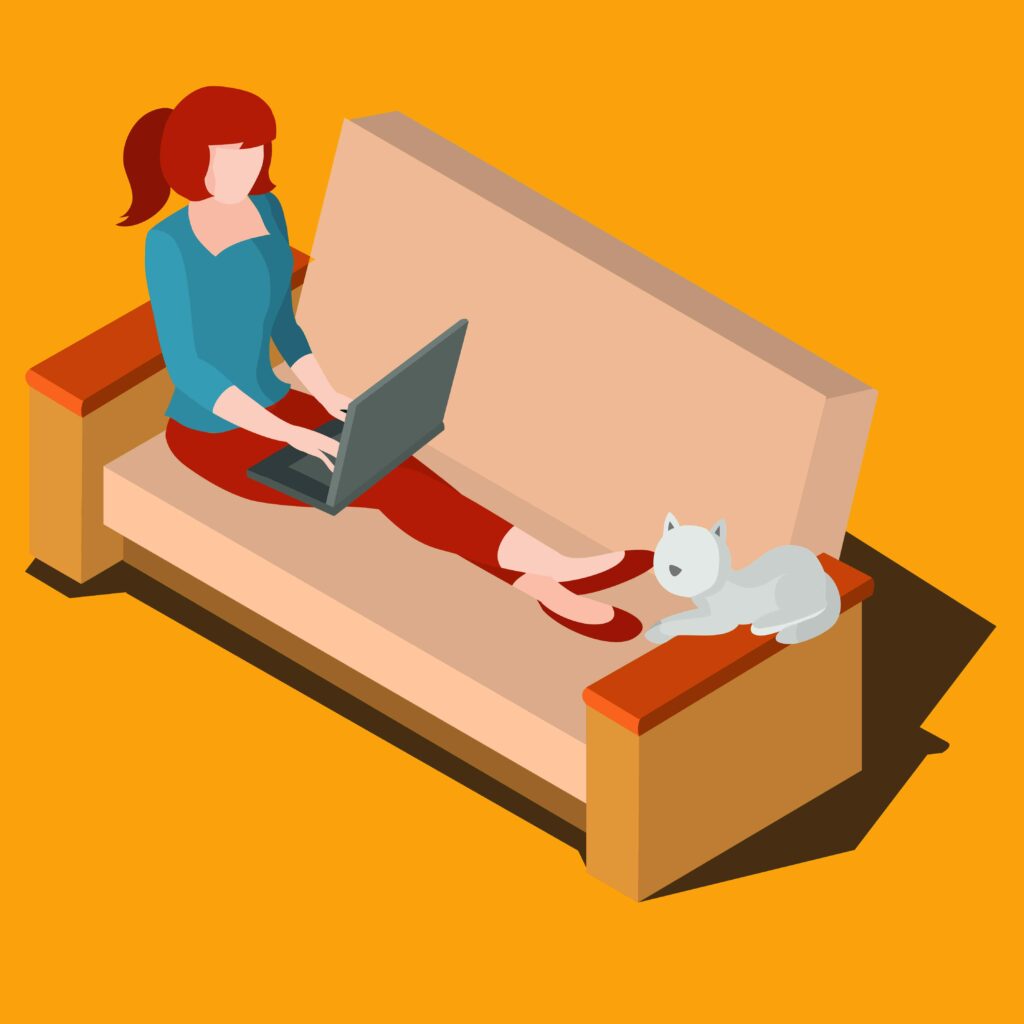 Illustration d'une femme avec un ordinateur.